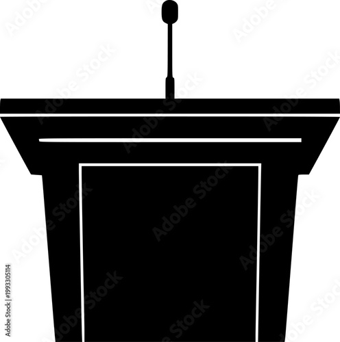 Minimalist black silhouette of a podium with microphone on a isolated on white background

