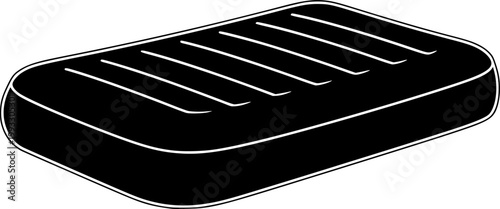 Black silhouette of an air mattress with white outline isolated on white background
