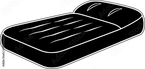 Black silhouette of an air mattress with white outline isolated on white background
