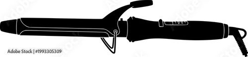 Black silhouette of a hair curling iron isolated on white background
