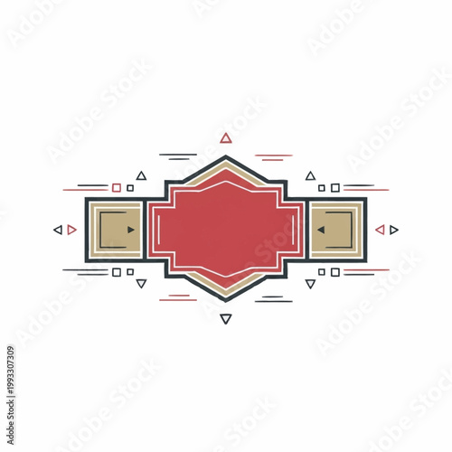 Geometric Emblem Badge Design With Red Center.