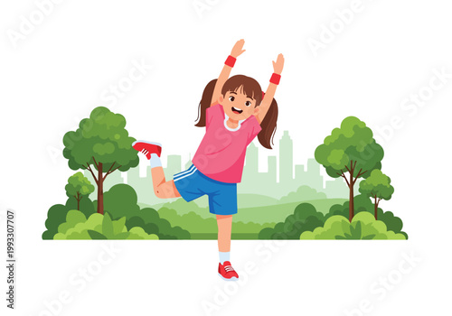 Flat style vector illustration of children doing exercise and stretching, promoting physical activity and healthy lifestyle habits for kids healthcare concept