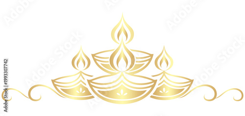 Vector illustration of two artistic golden Diwali Diyas with graceful flames for Diwali day