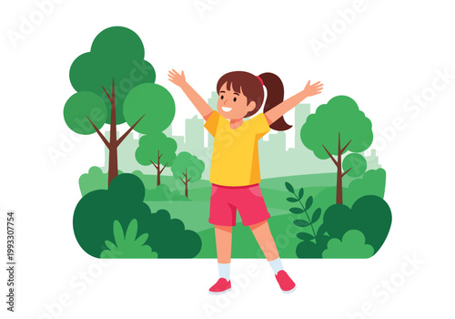 Flat style vector illustration of children doing exercise and stretching, promoting physical activity and healthy lifestyle habits for kids healthcare concept