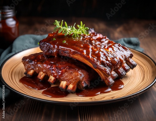 juicy ribs glazed with rich barbecue sauce showcasing glossy fi