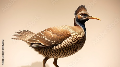 A museum specimen of a woodcock displaying its intricately patterned brown plumage.