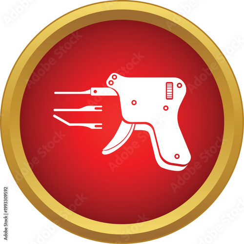 Lock picking gun tool with picks inside a red circle with a golden border