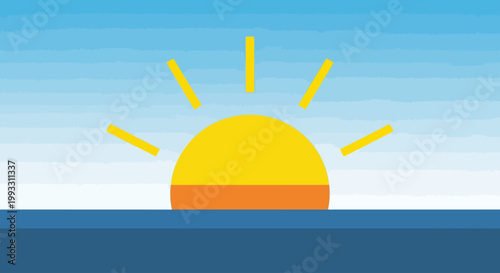 Sunrise over calm ocean on a Juneteenth Day morning with clear blue sky