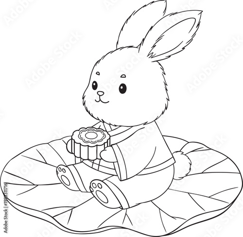 Cute Rabbit Holding Mooncake Illustration