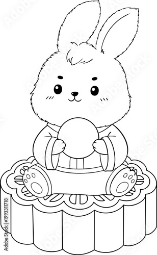 Cute Rabbit Holding Mooncake Illustration
