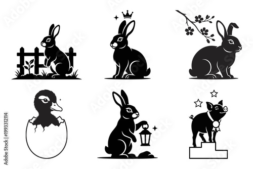 Marine wildlife set with aquatic animal emblem concepts