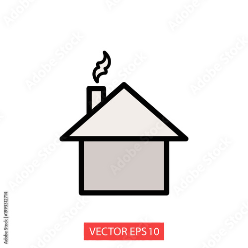 Simple house with smoke coming out.