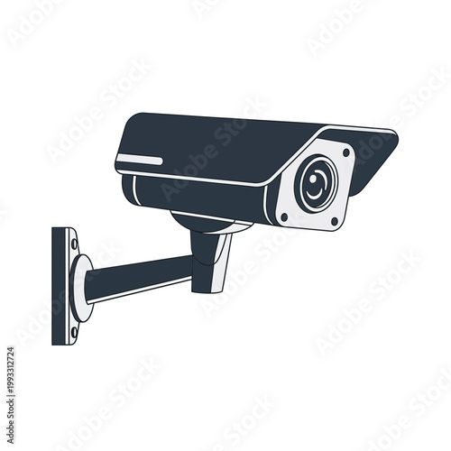 Security camera mounted on wall bracket.