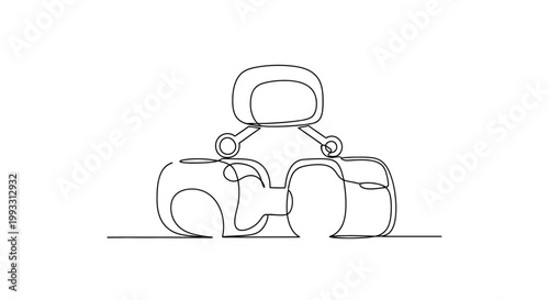 Minimalist robot head and VR headset line drawing, futuristic technology concept