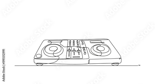 DJ Turntable and Mixer Line Art Drawing - Minimalist Music Equipment