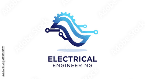 Modern Electrical Engineering Logo with Blue Wavy Lines and Gear.