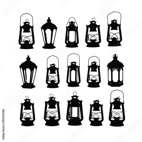 Vintage lantern designs in monochromatic illustrations featuring classic styles and details Vector