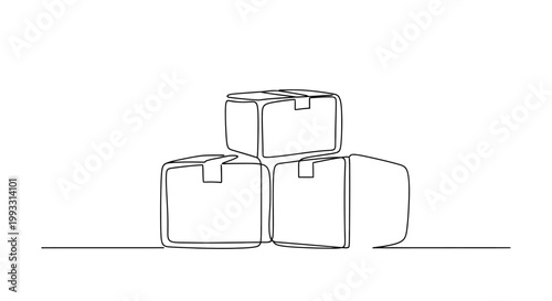 Stack of Cardboard Boxes, Continuous Line Drawing, Minimalist, Delivery, Shipping, Logistics