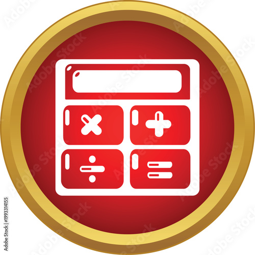 Calculator icon with basic arithmetic operations on a red gold bordered button