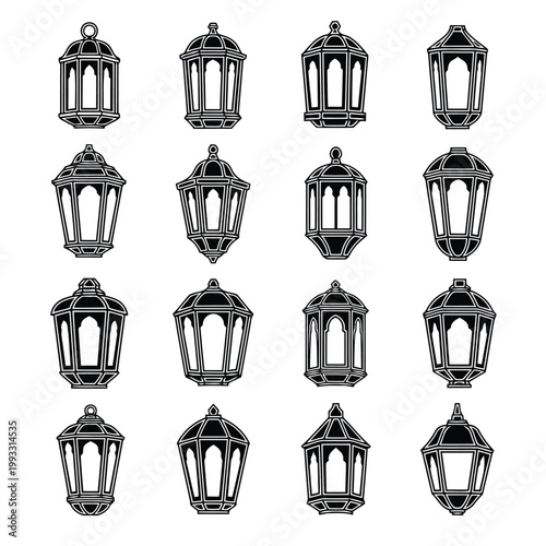 Classic lantern designs with varying architectural styles and details Vector