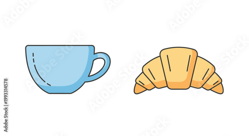 Croissant and Coffee Cup Illustration.