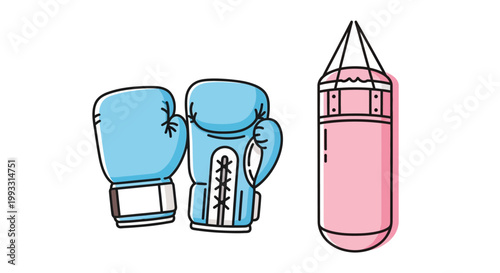 Blue Boxing Gloves and Punching Bag.