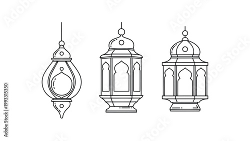 Three distinctive hanging lantern designs with varying architectural styles Vector