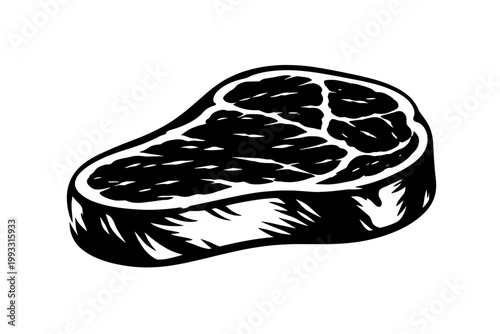 High Contrast Black and White Steak Silhouette Illustration in Abstract Stencil Style for Culinary Design, Restaurant Menus, Butcher Shop Logos, BBQ Branding, and Minimalist Food Graphic Art