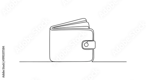 Minimalist line art of an open wallet with cards, simple and clean design on white background.