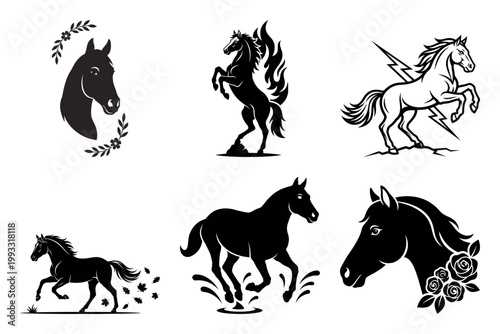 Floral fire and running horse artistic collection