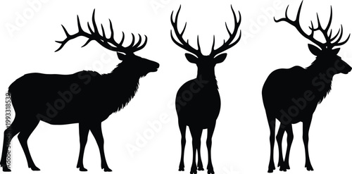 Three black elk silhouettes with large antlers 