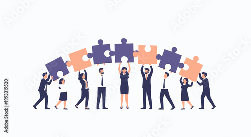 Teamwork puzzle pieces business people collaboration success unity strategy connection
