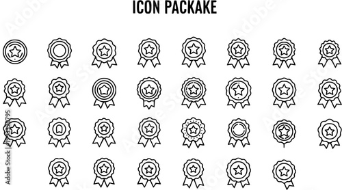 Outline Quality Award Badges  Achievement Icons Pack - Certification, Guarantee, and Star Awards Vector Set