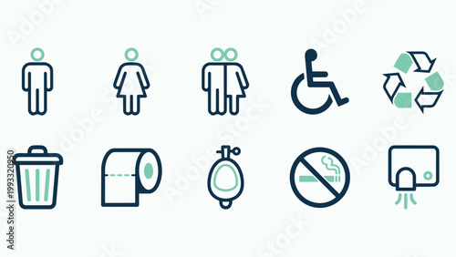 Public Restroom and Facility Icon Set with Gender Neutral and Accessibility Signs