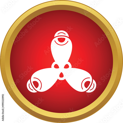 Nuclear radiation symbol on a red button showing hazard and warning