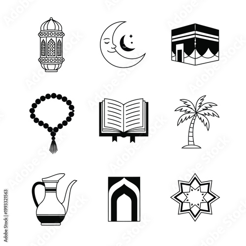 Symbolic representations of islamic cultural and religious icons Vector