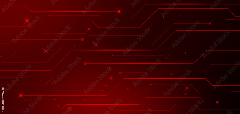 Obraz premium Vibrant red circuit board design elements shine brightly in technology