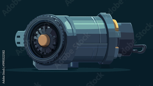 Pixelated illustration of a cylindrical machine with intricate details and a stylized aesthetic