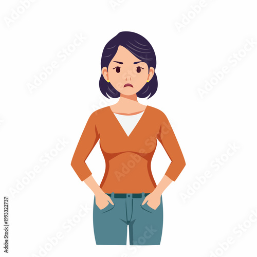 Angry Woman with Hands in Pockets