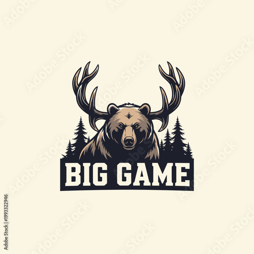 Brown bear with large antlers head.