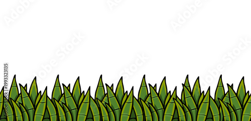 Green bamboo leaves border vector illustration, lush foliage pattern
