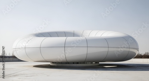 Low rounded structure with segmented panels forming a futuristic modular building.