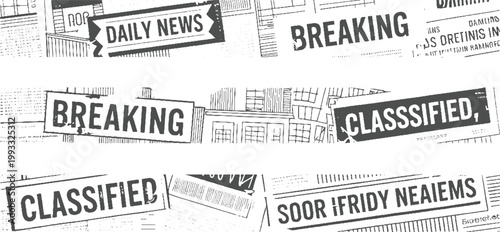 Vintage newspaper headlines daily news breaking classified ads in monochrome