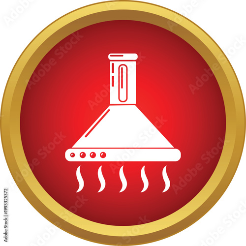 Cooker hood appliance icon extracting steam and odors in a red circle