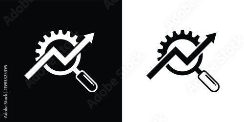 Professional SEO Analysis and Digital Marketing Optimization Silhouette Icon Set with Rising Growth Graphs