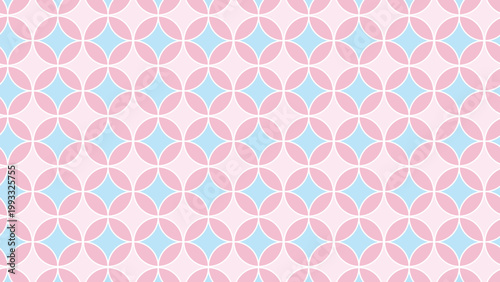 ピンクと水色の七宝繋ぎのパターン　縁起の良い和柄　和風の背景装飾イラスト　日本の伝統文様　吉祥
