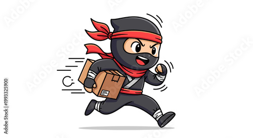 Cartoon ninja delivering package quickly