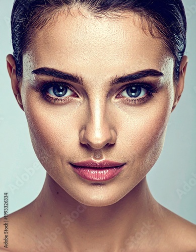 Close-up of a 20-year-old beautiful caucasian woman's face