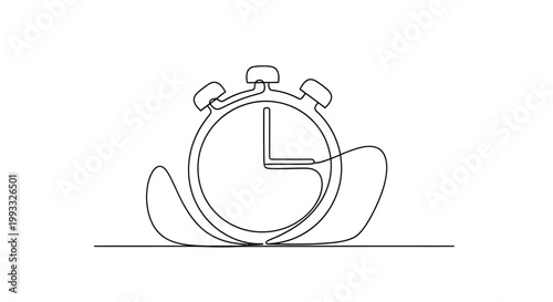 Continuous line drawing of a stopwatch, symbolizing time, speed, and measurement.