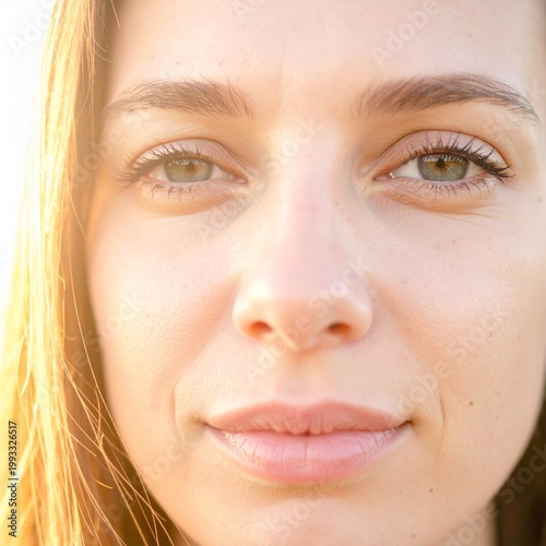 Close-up of a 20-year-old beautiful caucasian woman's face